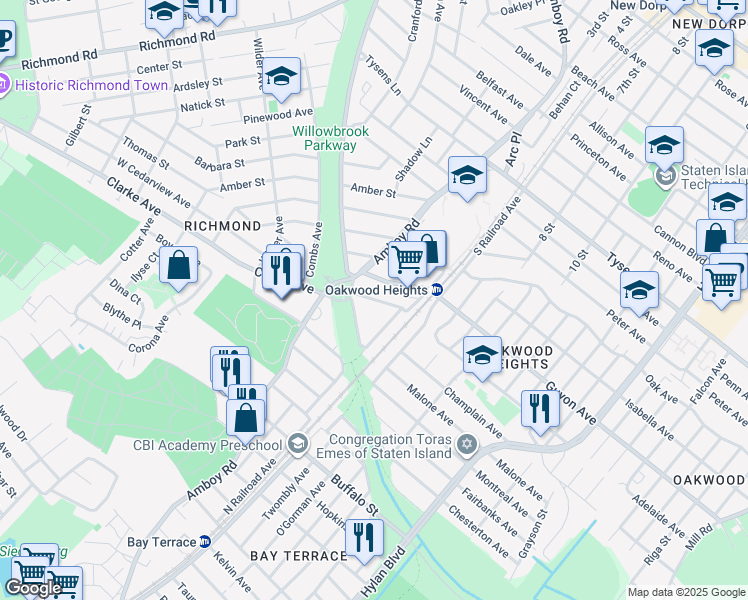 map of restaurants, bars, coffee shops, grocery stores, and more near 27 Windemere Avenue in Staten Island