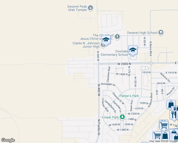 map of restaurants, bars, coffee shops, grocery stores, and more near 452 West 1910 North in Tooele