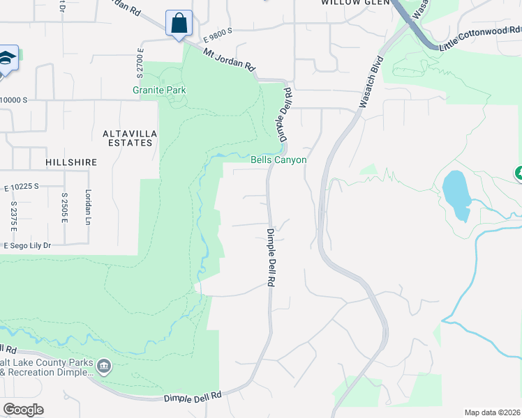 map of restaurants, bars, coffee shops, grocery stores, and more near 10291 Dimple Dell Road in Sandy