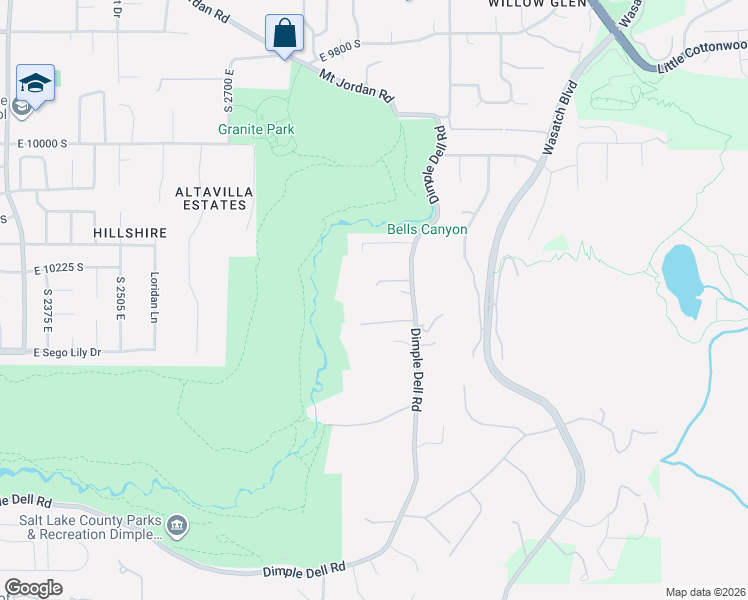 map of restaurants, bars, coffee shops, grocery stores, and more near 10250 Dimple Dell Road in Sandy