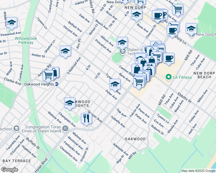 map of restaurants, bars, coffee shops, grocery stores, and more near 148 Penn Avenue in Staten Island