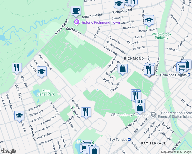 map of restaurants, bars, coffee shops, grocery stores, and more near 191 Cotter Avenue in Staten Island