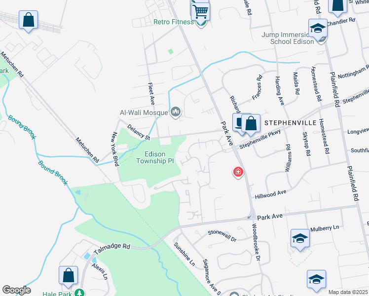 map of restaurants, bars, coffee shops, grocery stores, and more near 106 Gate House Lane in Edison