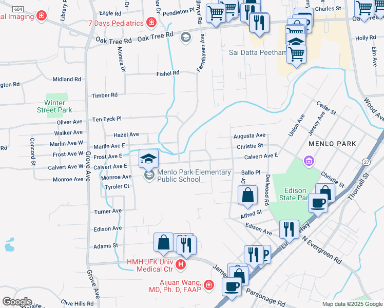 map of restaurants, bars, coffee shops, grocery stores, and more near 137 Christie Street in Edison