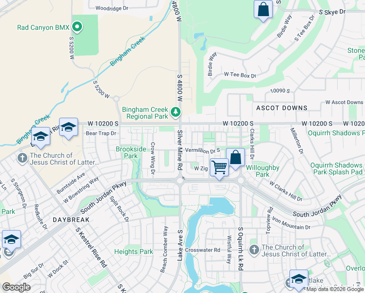 map of restaurants, bars, coffee shops, grocery stores, and more near 4782 Vermillion Drive South in South Jordan