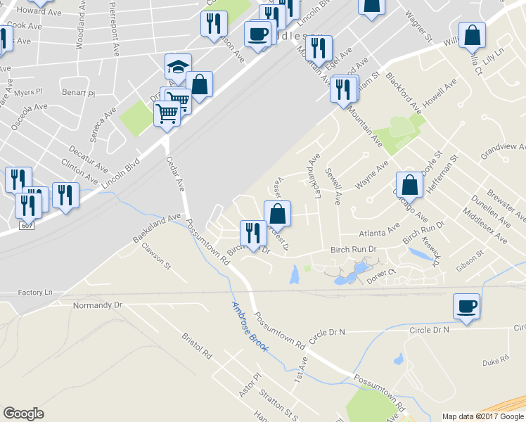 map of restaurants, bars, coffee shops, grocery stores, and more near 82 Forest Drive in Piscataway