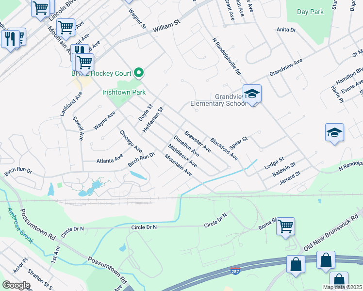 map of restaurants, bars, coffee shops, grocery stores, and more near 156 Dunellen Avenue in Piscataway