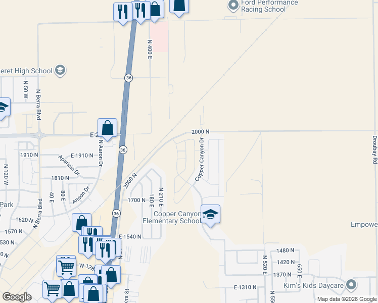 map of restaurants, bars, coffee shops, grocery stores, and more near 1918 North Patchwork Avenue in Tooele