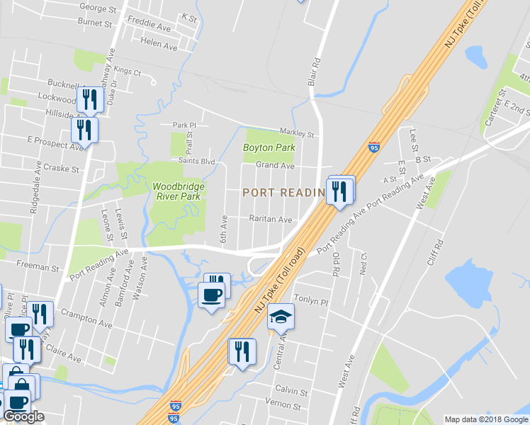 map of restaurants, bars, coffee shops, grocery stores, and more near 51 3rd Avenue in Woodbridge Township