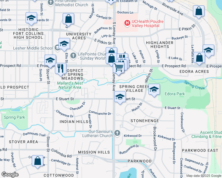 map of restaurants, bars, coffee shops, grocery stores, and more near 1639 South Lemay Avenue in Fort Collins
