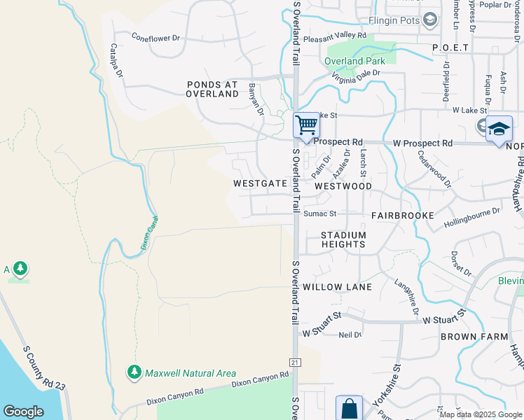 map of restaurants, bars, coffee shops, grocery stores, and more near 1812 Belmar Drive in Fort Collins