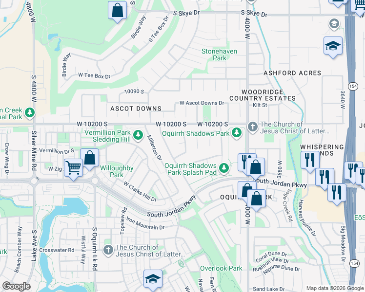 map of restaurants, bars, coffee shops, grocery stores, and more near 10281 Spruce Leaf Drive in South Jordan