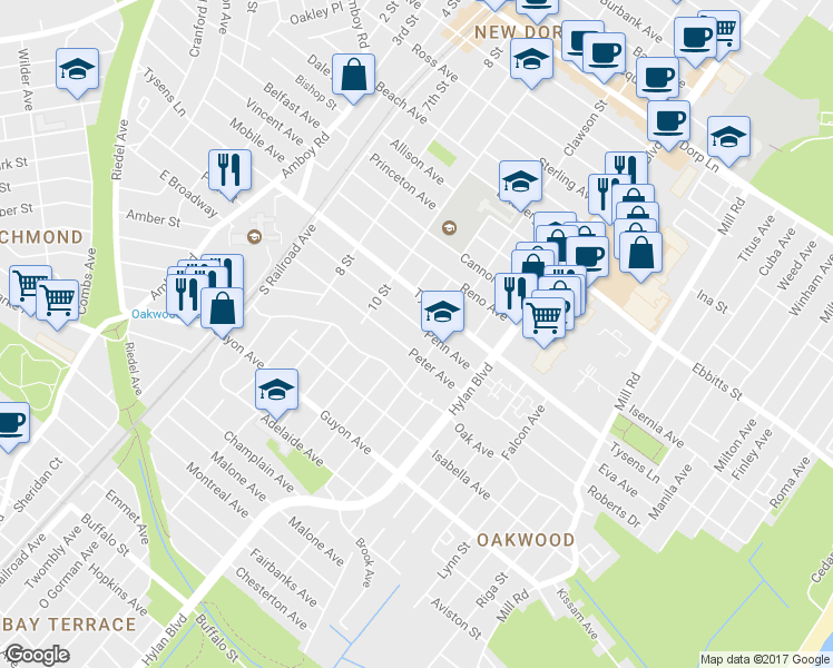 map of restaurants, bars, coffee shops, grocery stores, and more near 148 Penn Avenue in Staten Island