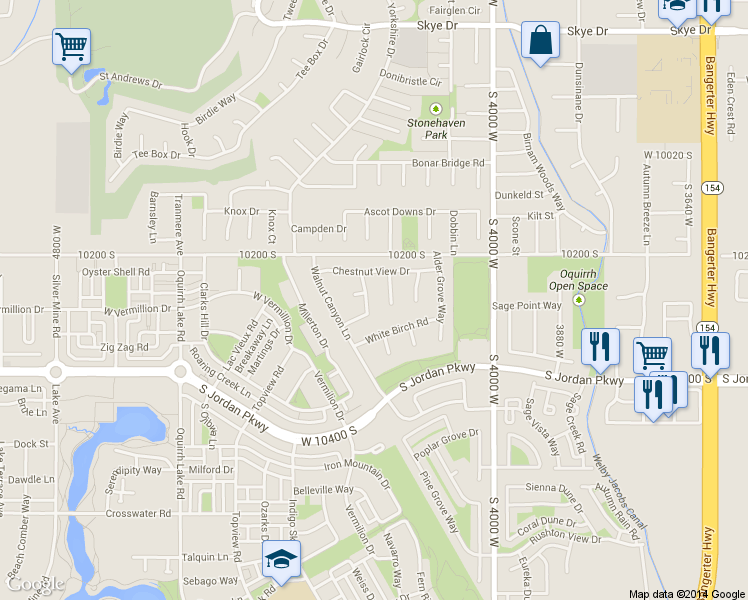 map of restaurants, bars, coffee shops, grocery stores, and more near 10281 Spruce Leaf Drive in South Jordan
