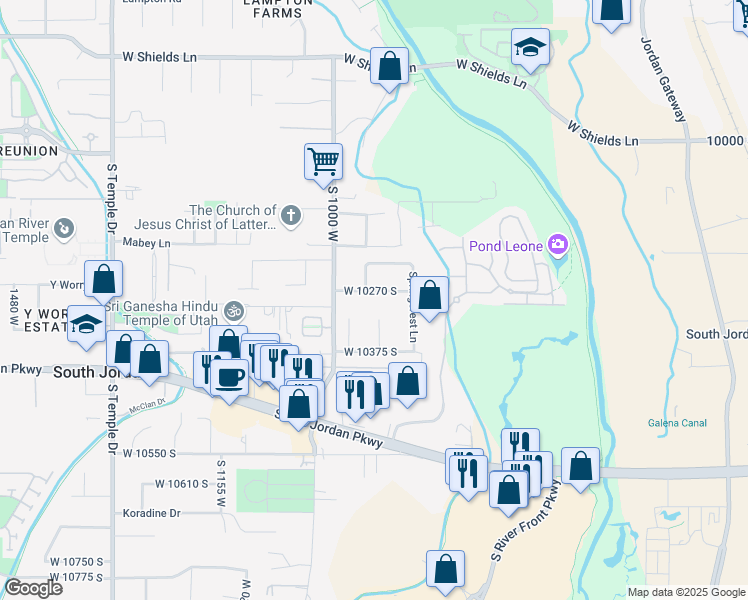 map of restaurants, bars, coffee shops, grocery stores, and more near 943 West 10270 South in South Jordan