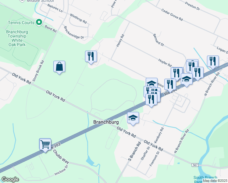 map of restaurants, bars, coffee shops, grocery stores, and more near 1080 U.S. 202 in Branchburg