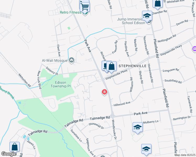 map of restaurants, bars, coffee shops, grocery stores, and more near 3869 Park Avenue in Edison