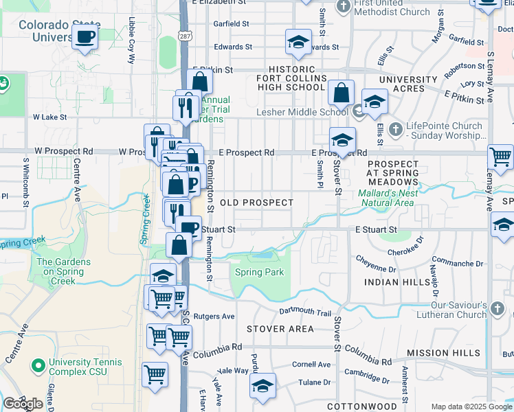 map of restaurants, bars, coffee shops, grocery stores, and more near 316 Alpert Avenue in Fort Collins