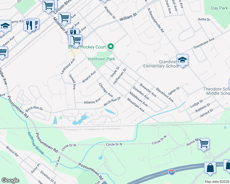 map of restaurants, bars, coffee shops, grocery stores, and more near 142 Mountain Avenue in Piscataway
