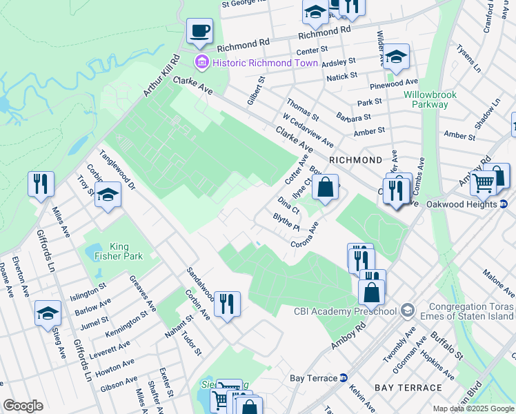 map of restaurants, bars, coffee shops, grocery stores, and more near 191 Cotter Avenue in Staten Island