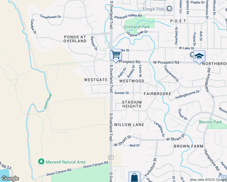 map of restaurants, bars, coffee shops, grocery stores, and more near 3032 Sumac Street in Fort Collins