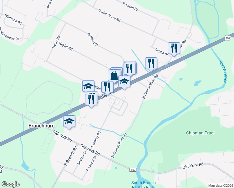 map of restaurants, bars, coffee shops, grocery stores, and more near 1015 U.S. 202 in Branchburg