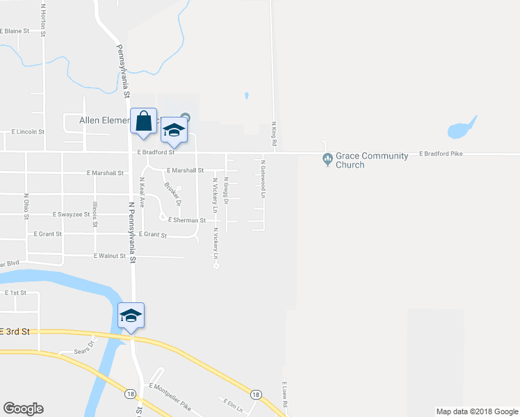 map of restaurants, bars, coffee shops, grocery stores, and more near 1535 East Essex Court in Marion