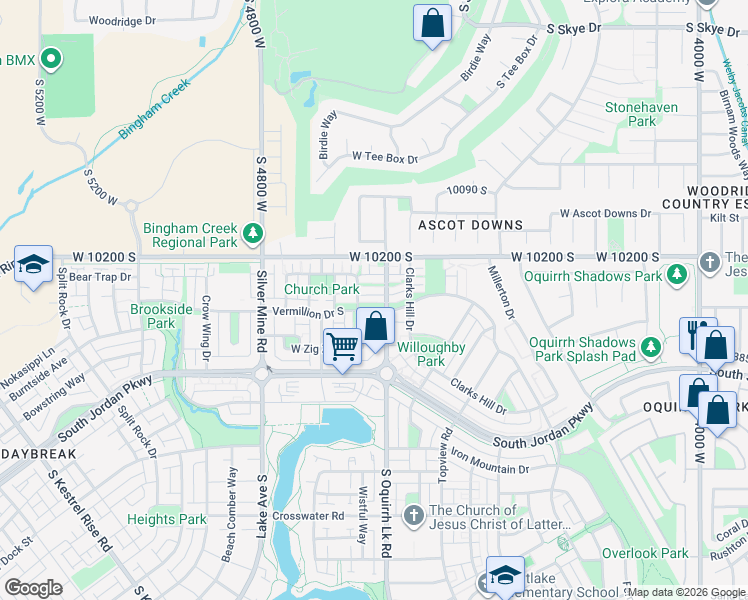 map of restaurants, bars, coffee shops, grocery stores, and more near 4586 Vermillion Drive South in South Jordan