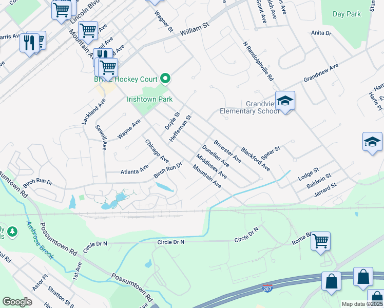 map of restaurants, bars, coffee shops, grocery stores, and more near 123 Hadley Street in Piscataway