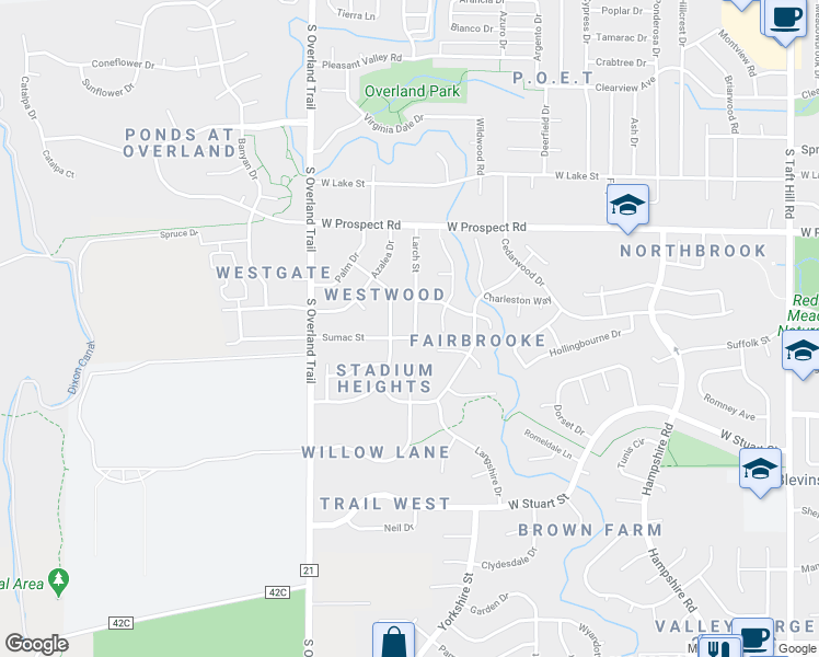 map of restaurants, bars, coffee shops, grocery stores, and more near 1730 Pecan Street in Fort Collins
