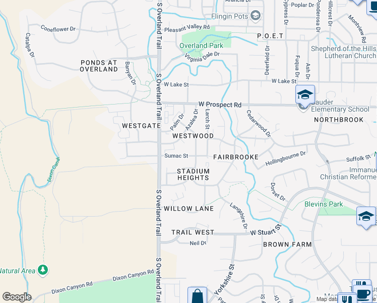 map of restaurants, bars, coffee shops, grocery stores, and more near 2924 Sumac Street in Fort Collins