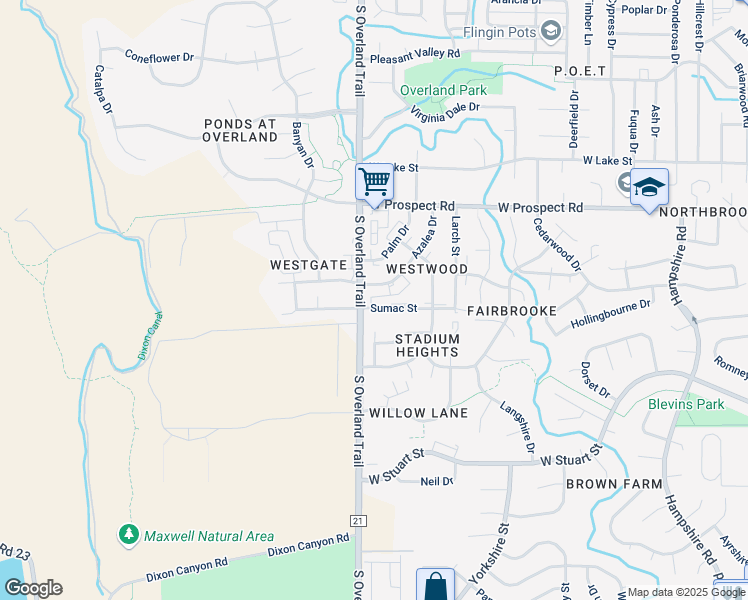 map of restaurants, bars, coffee shops, grocery stores, and more near 3032 Sumac Street in Fort Collins