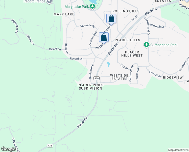 map of restaurants, bars, coffee shops, grocery stores, and more near 4575 Nantucket Drive in Redding