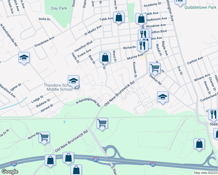 map of restaurants, bars, coffee shops, grocery stores, and more near 23 Carlton Club Drive in Piscataway Township