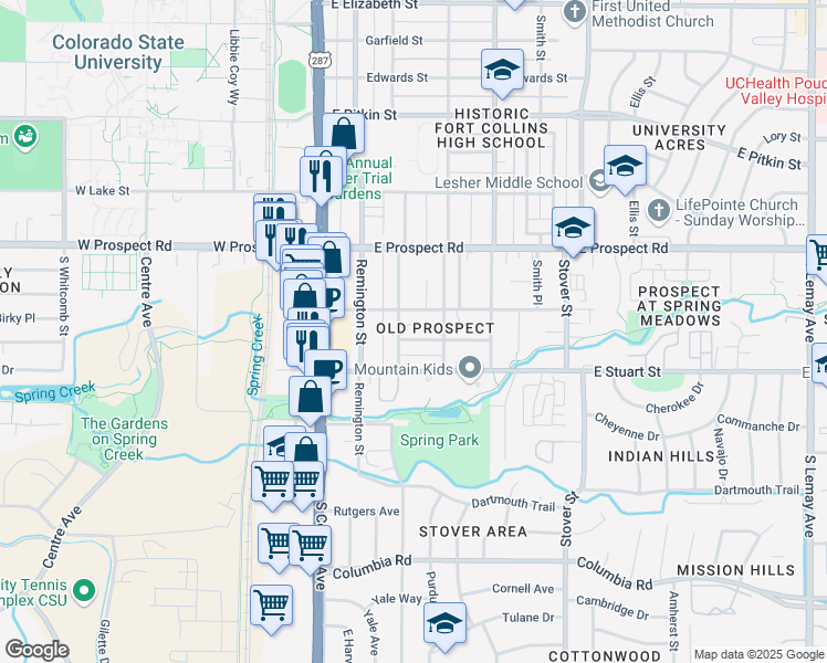 map of restaurants, bars, coffee shops, grocery stores, and more near 306 Alpert Avenue in Fort Collins