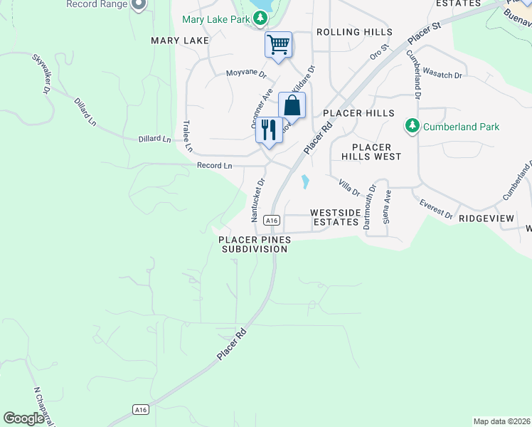 map of restaurants, bars, coffee shops, grocery stores, and more near 4575 Nantucket Drive in Redding