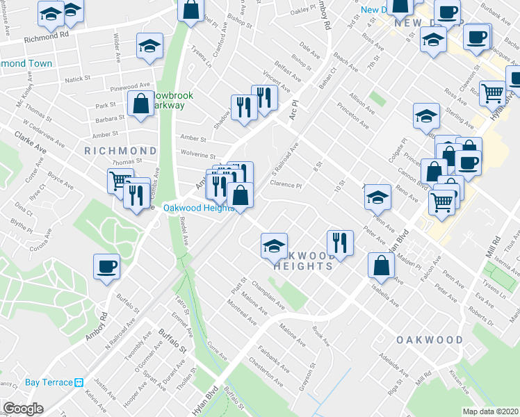 map of restaurants, bars, coffee shops, grocery stores, and more near 19 Acorn Street in Staten Island