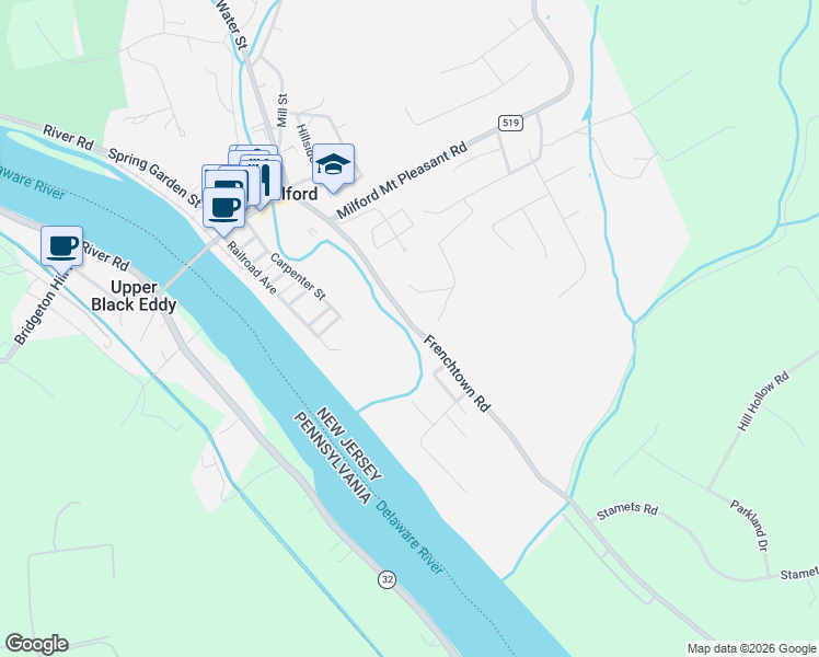 map of restaurants, bars, coffee shops, grocery stores, and more near 152 Frenchtown Road in Milford