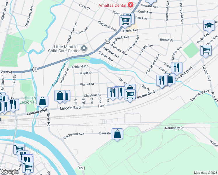 map of restaurants, bars, coffee shops, grocery stores, and more near 308 E Street in Middlesex