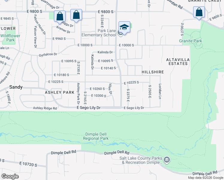 map of restaurants, bars, coffee shops, grocery stores, and more near 10267 Vilas Drive in Sandy