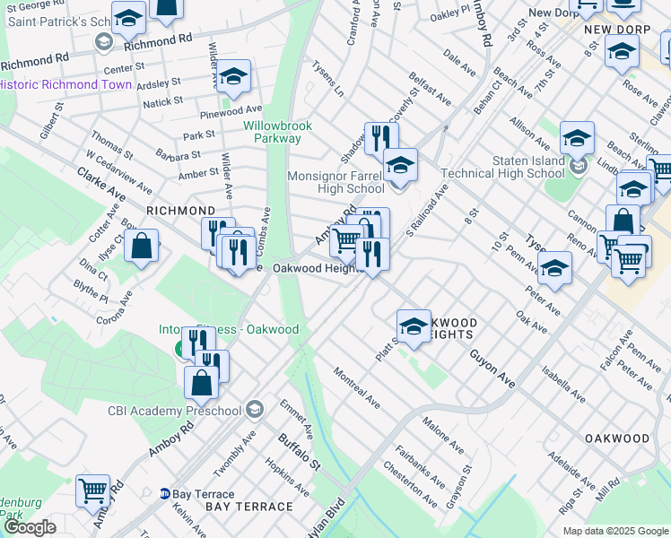 map of restaurants, bars, coffee shops, grocery stores, and more near 68 Guyon Avenue in Staten Island