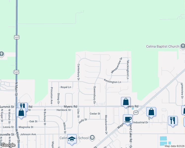 map of restaurants, bars, coffee shops, grocery stores, and more near 906 Ivy Ln in Celina