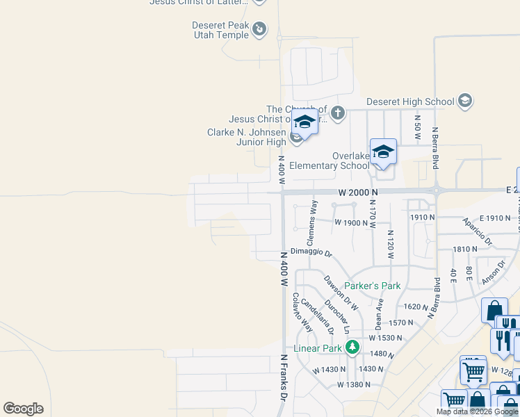 map of restaurants, bars, coffee shops, grocery stores, and more near 443 West 1950 North in Tooele