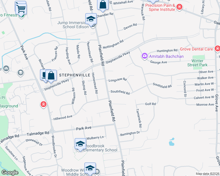map of restaurants, bars, coffee shops, grocery stores, and more near 354 Plainfield Road in Edison
