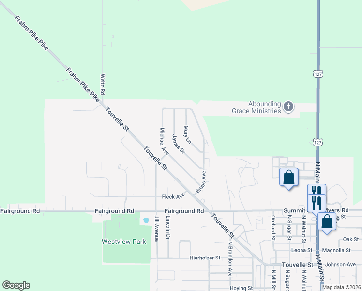 map of restaurants, bars, coffee shops, grocery stores, and more near 1428 James Drive in Celina