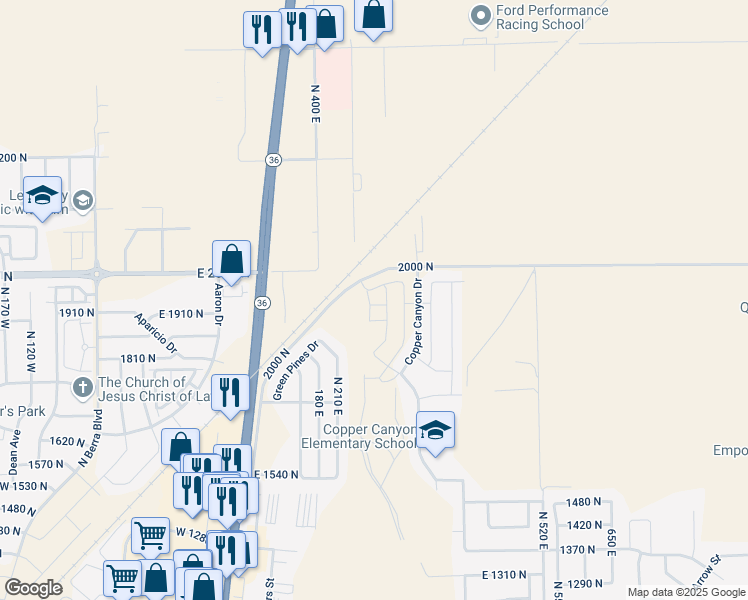 map of restaurants, bars, coffee shops, grocery stores, and more near 1934 North Ten Hens Avenue in Lake Point