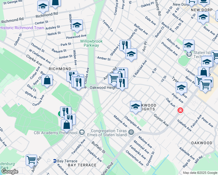 map of restaurants, bars, coffee shops, grocery stores, and more near 68 Guyon Avenue in Staten Island
