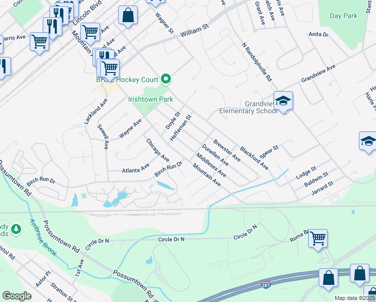 map of restaurants, bars, coffee shops, grocery stores, and more near 123 Hadley Street in Piscataway