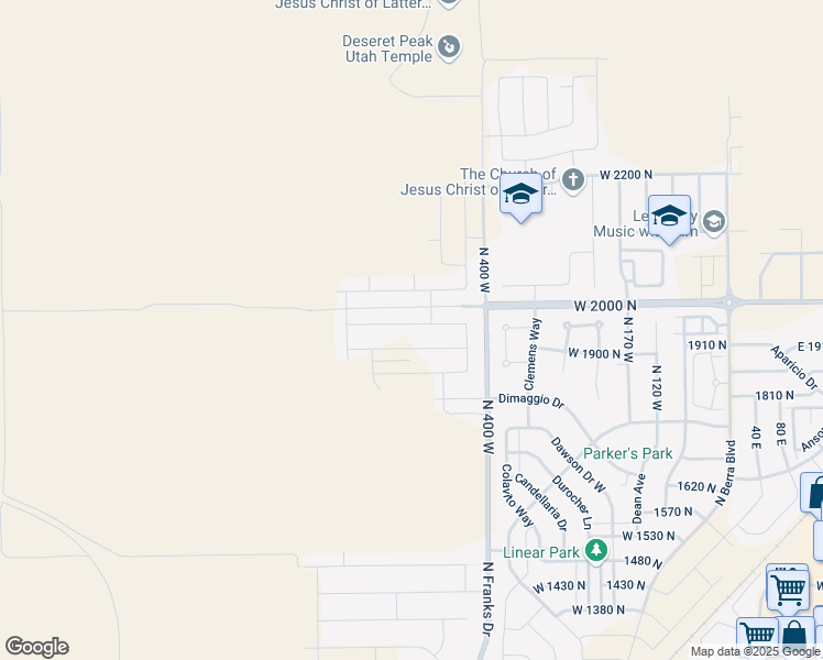 map of restaurants, bars, coffee shops, grocery stores, and more near 519 West 1960 North in Tooele