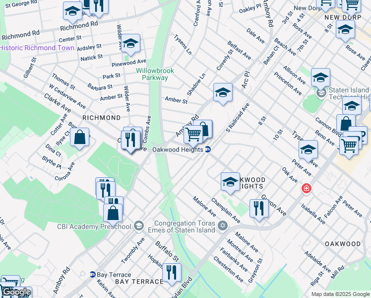 map of restaurants, bars, coffee shops, grocery stores, and more near 68 Guyon Avenue in Staten Island